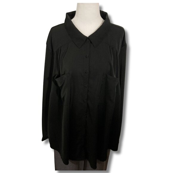 TORRID Plus-size black button-down 3/4th sleeve shirt ~ Goth 3X 4X silky blouse - Picture 1 of 14